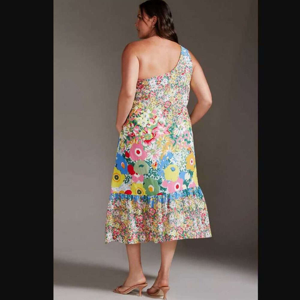 S Sarah Campbell for Anthropologie one shoulder floral midi dress 2 - Picture 4 of 10